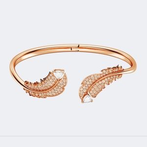 Swarovski Idyllia Feather Bangle Bracelet White Crystals Rose Gold